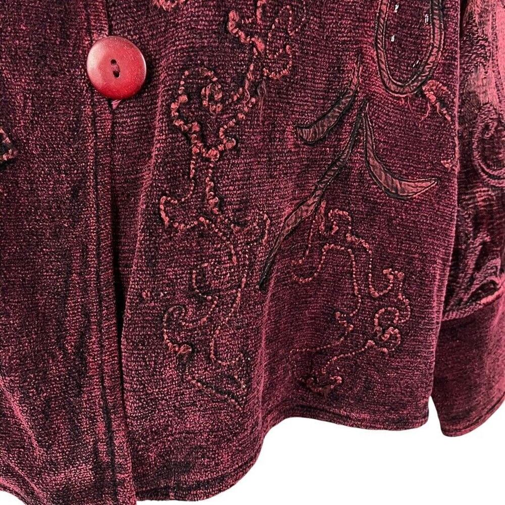 Flashback Burgundy Velvet Beaded Embroidered Whimsigoth Jacket Vintage Womens M - Picture 7 of 16